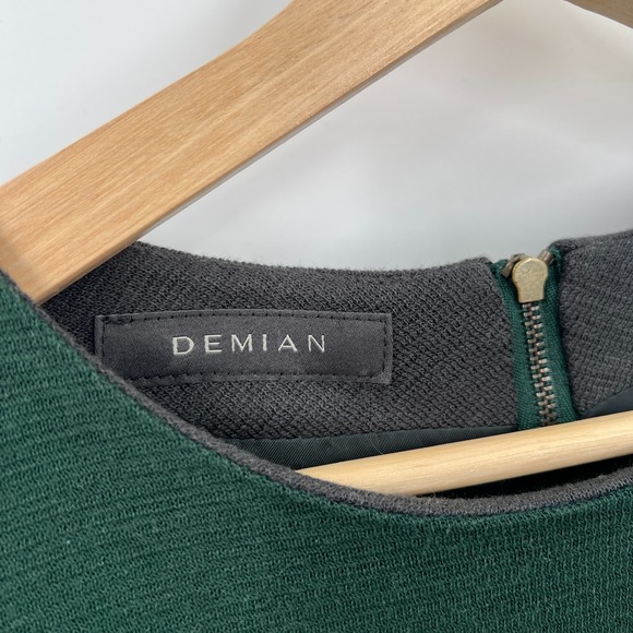 Demian shift wool feel futuristic dress green career business bling gray M - Picture 4 of 12